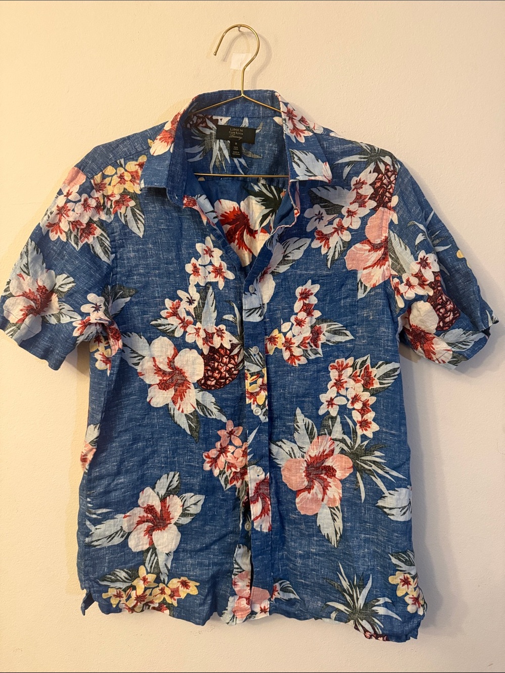 Club Room Blue Floral Camp Collar Button-Down Shirt